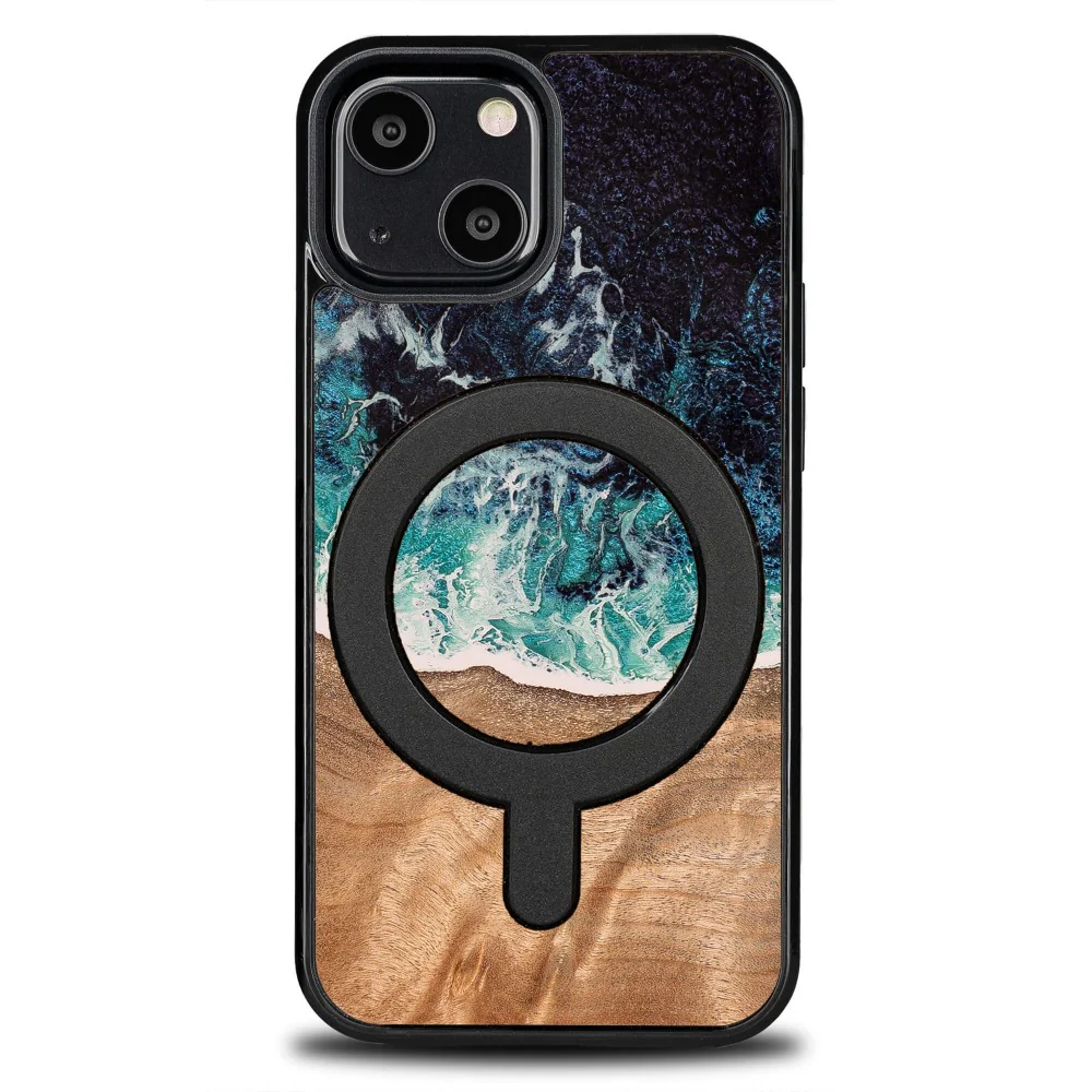 Holzhülle für iPhone 13 Mini, Bewood Unique Dream Island für MagSafe, Blau-Braun - Image 10