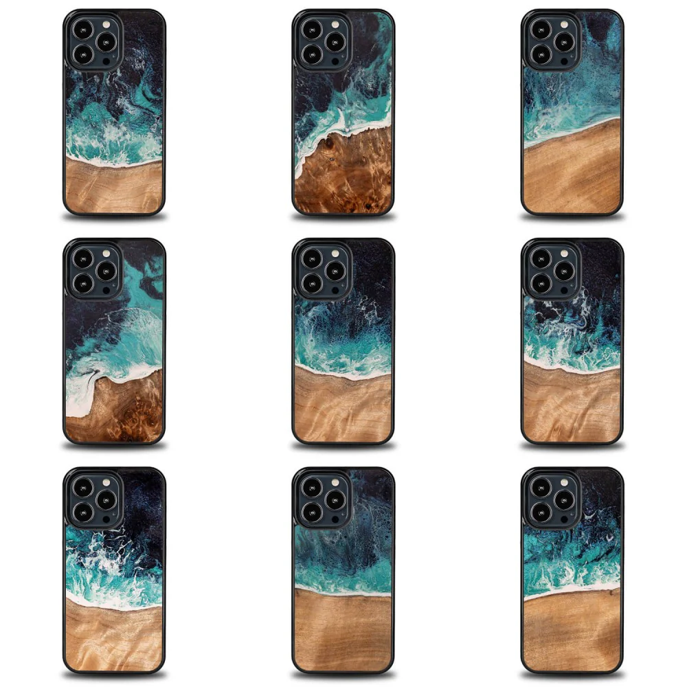 Holzhülle für iPhone 13 Pro, Bewood Unique Dream Island, Blau-Braun - Image 3
