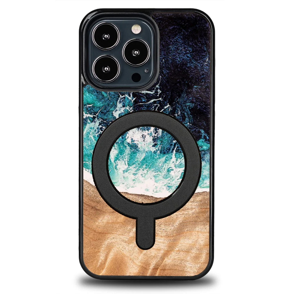 Holzhülle für iPhone 13 Pro, Bewood Unique Dream Island für MagSafe, Blau-Braun - Image 6