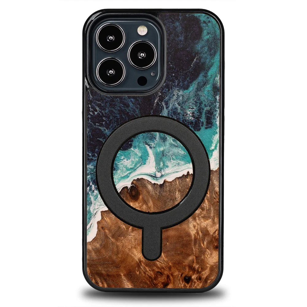 Holzhülle für iPhone 13 Pro, Bewood Unique Dream Island für MagSafe, Blau-Braun - Image 7