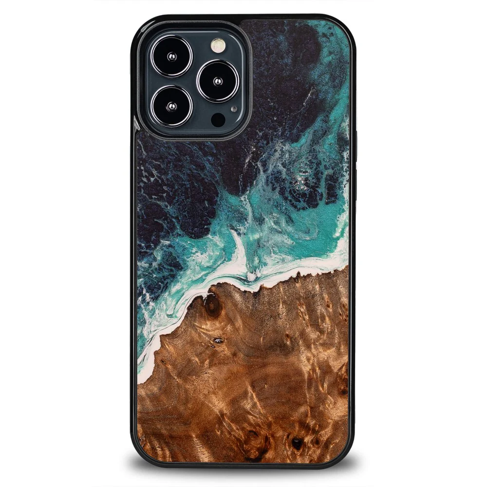 Holzhülle für iPhone 13 Pro Max, Bewood Unique Dream Island, Blau-Braun - Image 2