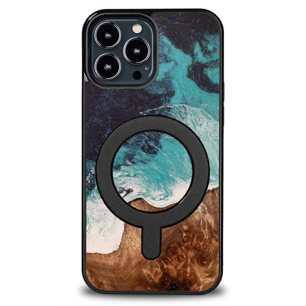 Holzhülle für iPhone 13 Pro Max, Bewood Unique Dream Island für MagSafe, Blau-Braun - Image 2