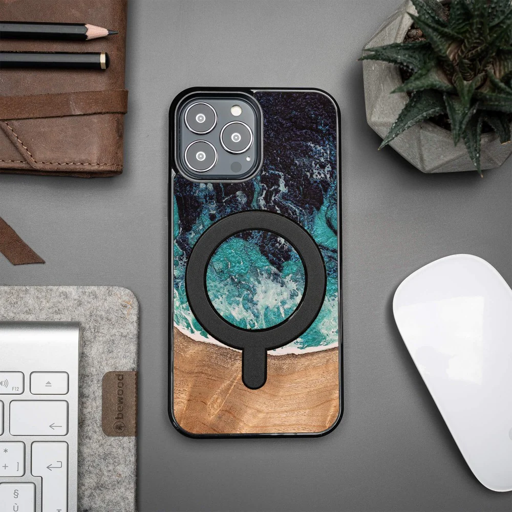 Holzhülle für iPhone 13 Pro Max, Bewood Unique Dream Island für MagSafe, Blau-Braun - Image 5