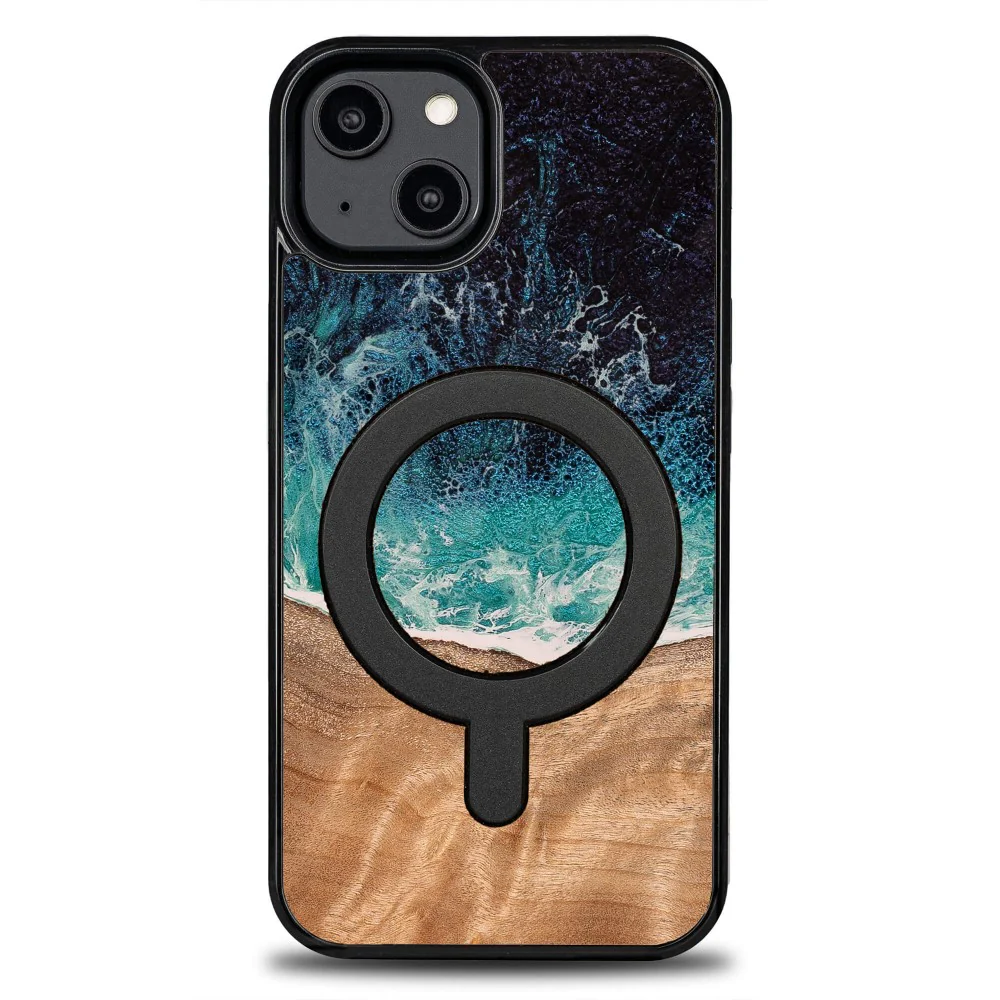 Holzhülle für iPhone 14, Bewood Unique Dream Island für MagSafe, Blau-Braun - Image 8