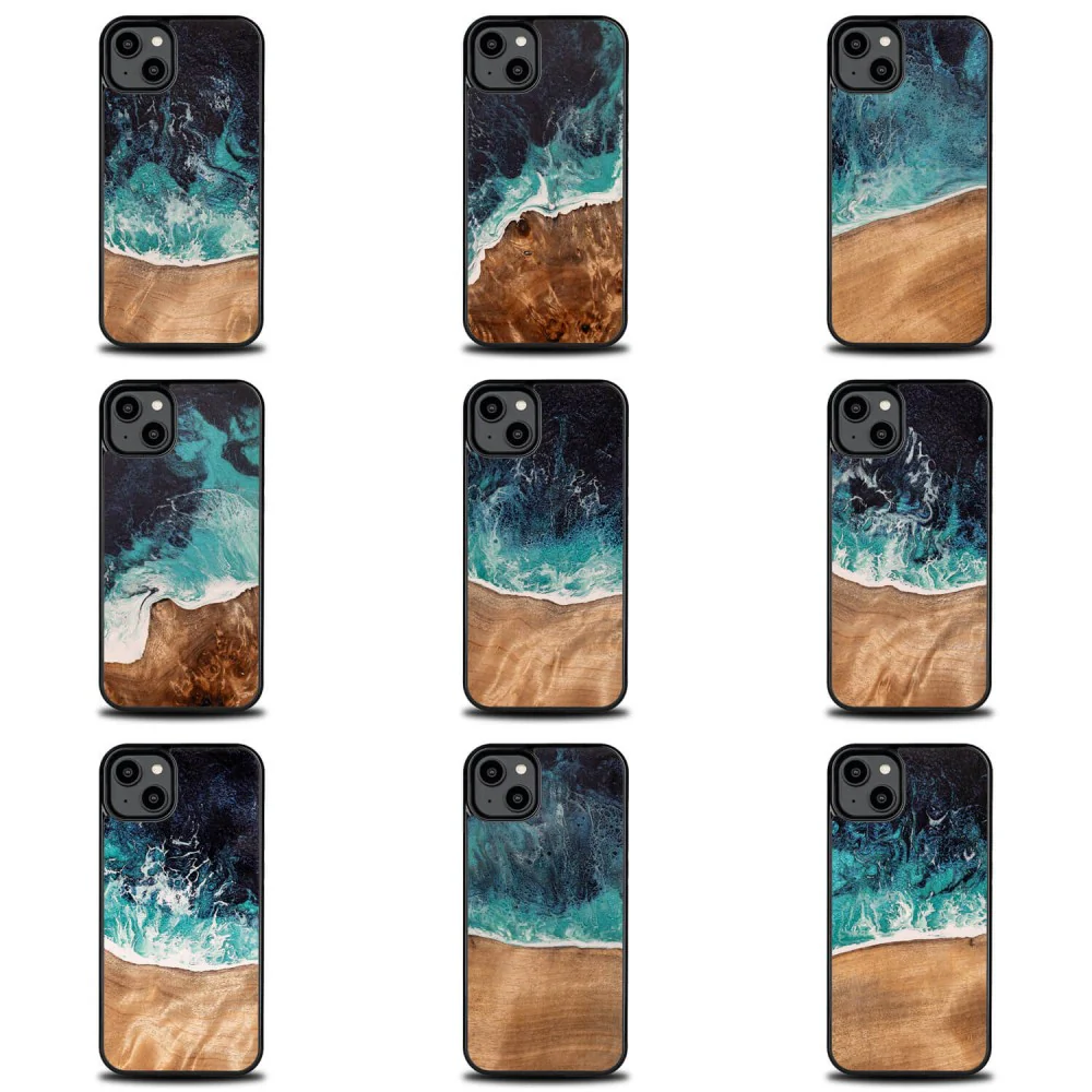 Holzhülle für iPhone 14 Plus, Bewood Unique Dream Island, Blau-Braun - Image 3