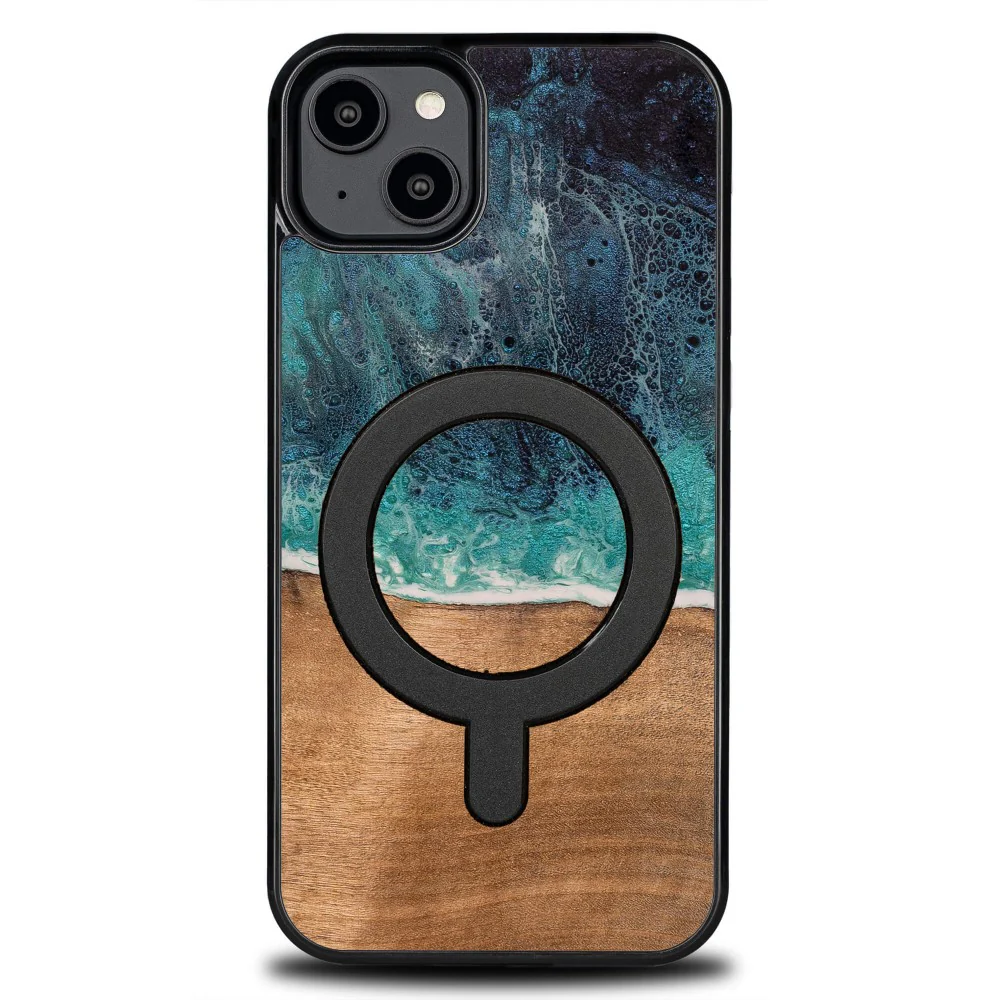 Holzhülle für iPhone 14 Plus, Bewood Unique Dream Island für MagSafe, Blau-Braun - Image 8