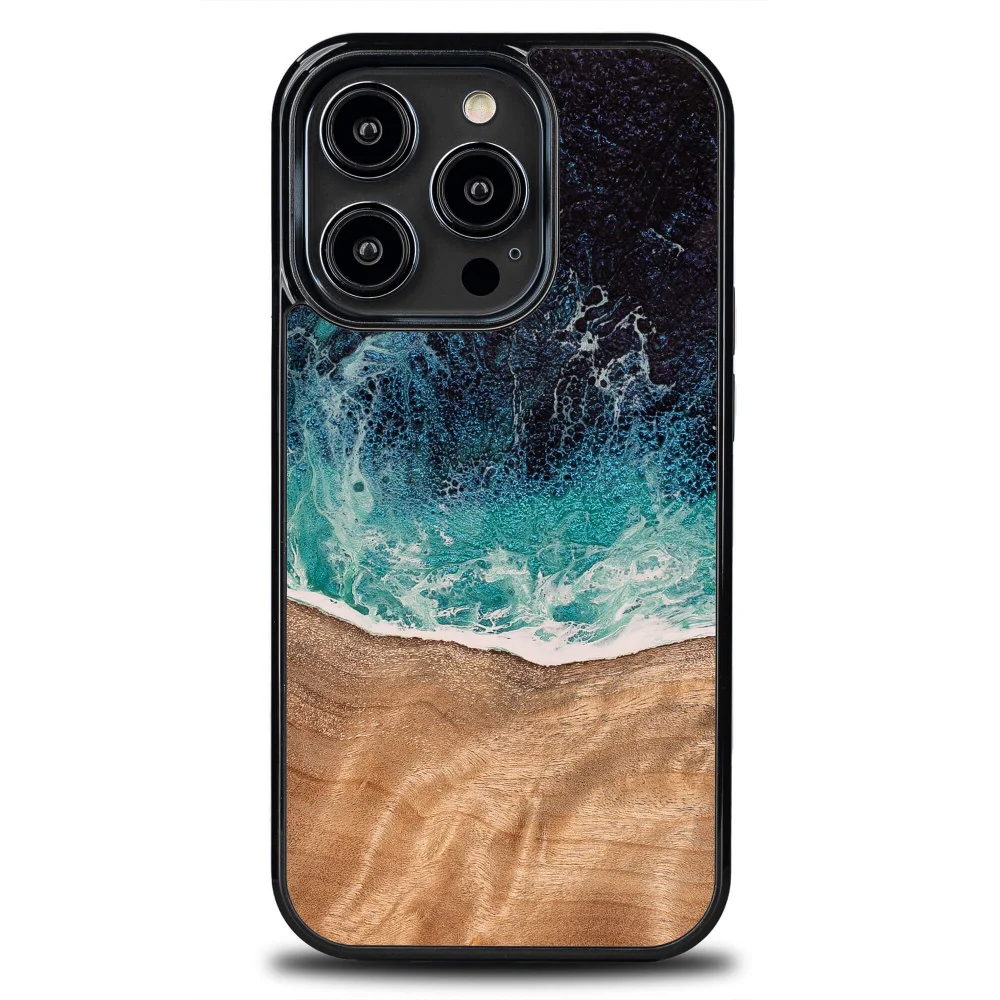 Holzhülle für iPhone 14 Pro, Bewood Unique Dream Island, Blau-Braun - Image 7