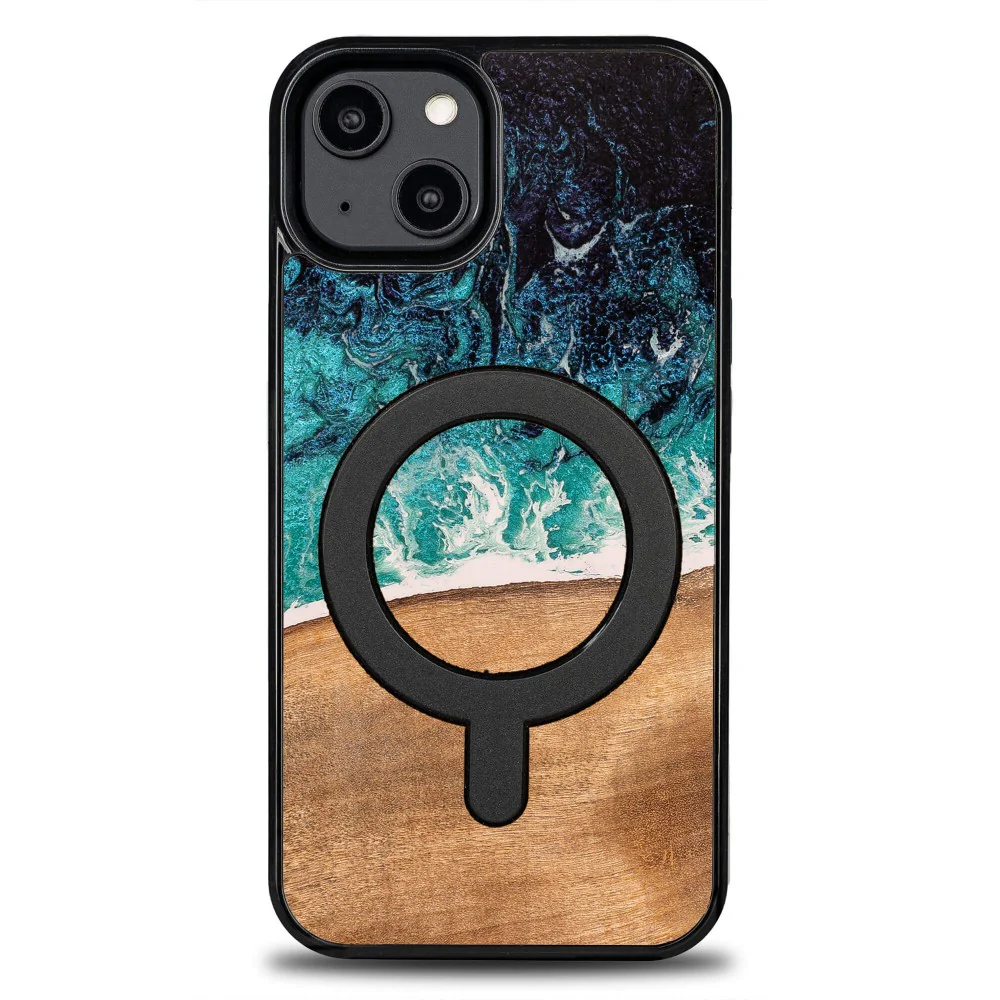 Holzhülle für iPhone 15, Bewood Unique Dream Island für MagSafe, Blau-Braun - Image 2