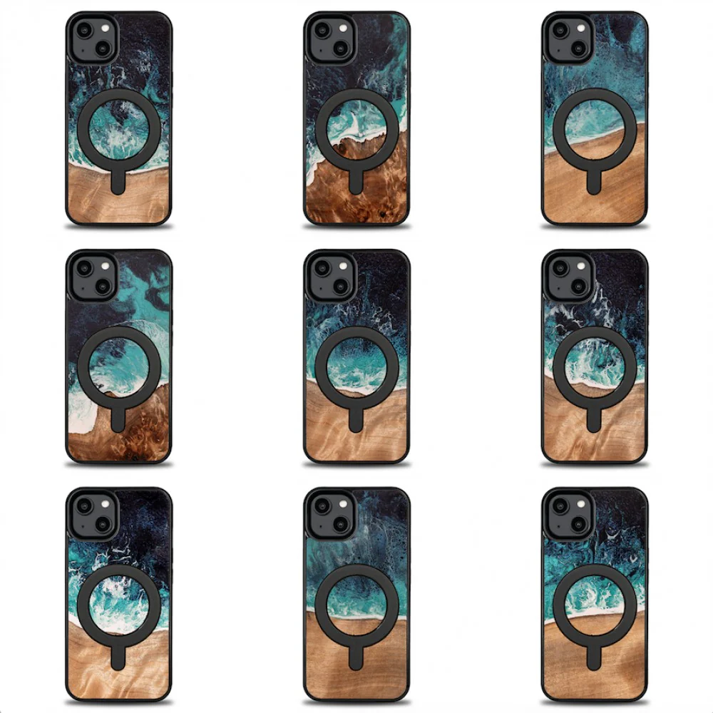 Holzhülle für iPhone 15, Bewood Unique Dream Island für MagSafe, Blau-Braun - Image 3