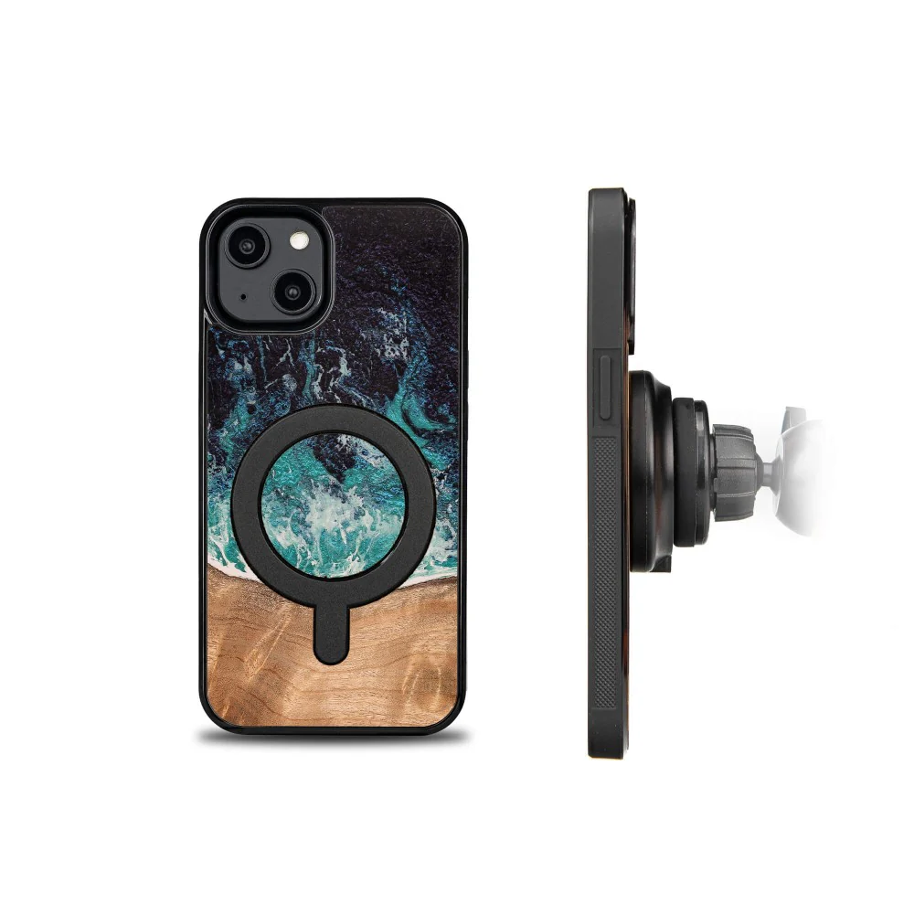 Holzhülle für iPhone 15, Bewood Unique Dream Island für MagSafe, Blau-Braun - Image 4