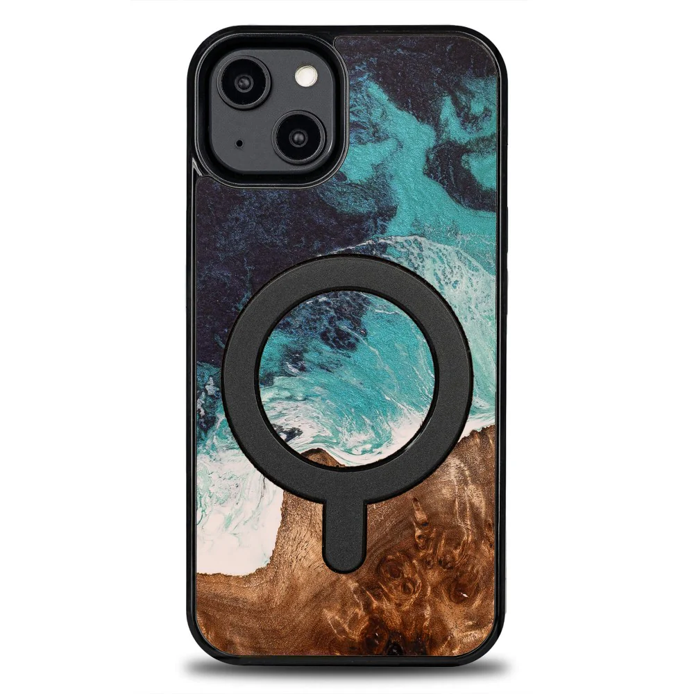 Holzhülle für iPhone 15, Bewood Unique Dream Island für MagSafe, Blau-Braun - Image 6