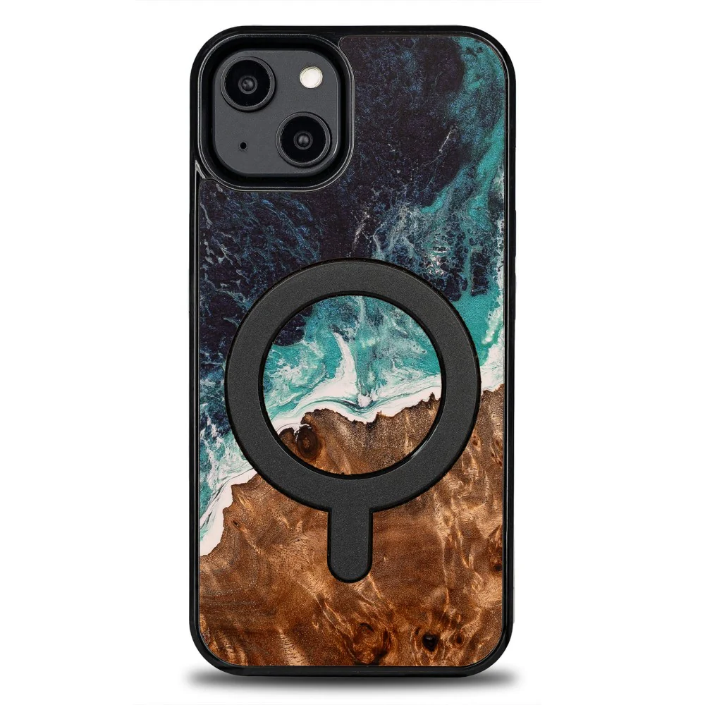 Holzhülle für iPhone 15, Bewood Unique Dream Island für MagSafe, Blau-Braun - Image 8