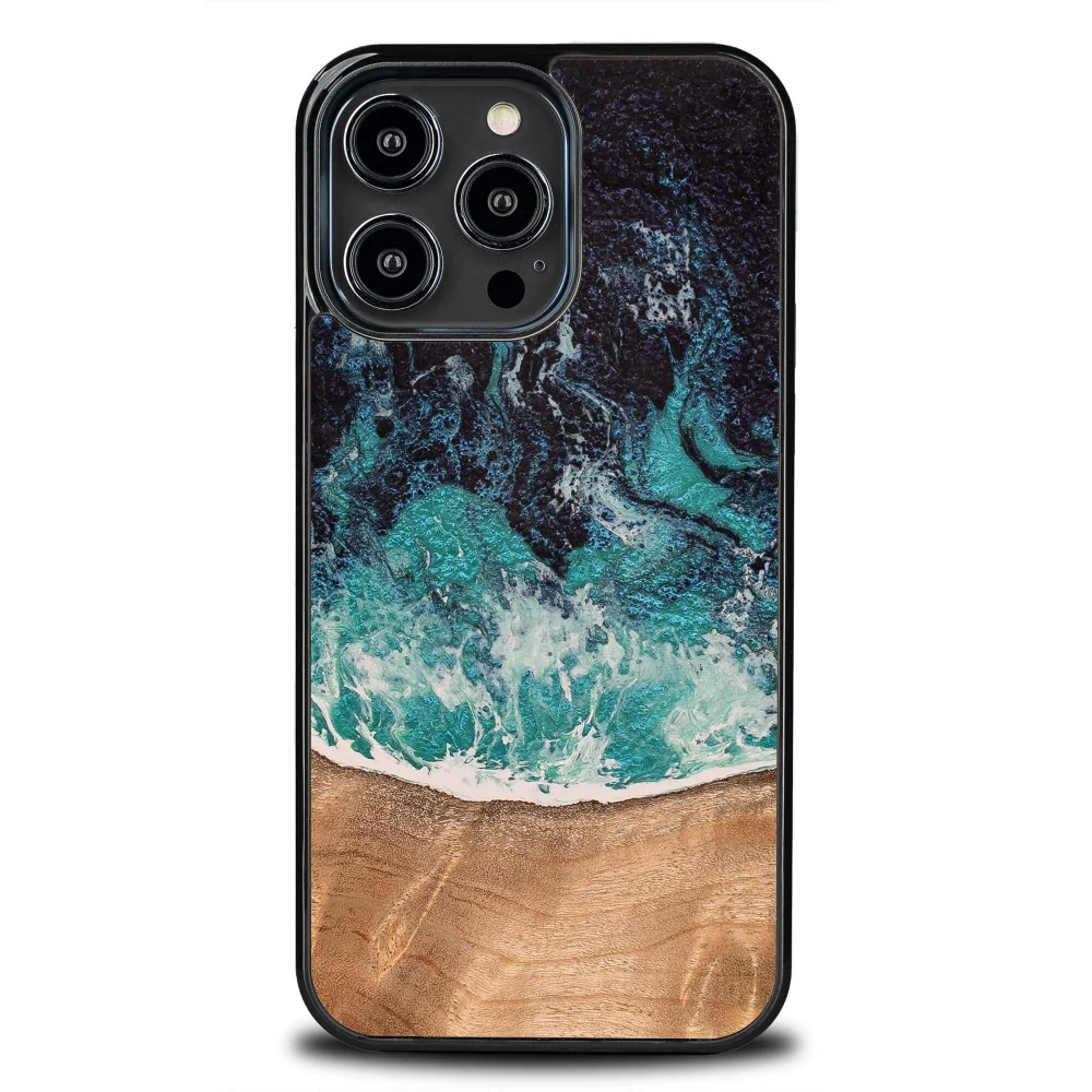 Holzhülle für iPhone 15 Pro, Bewood Unique Dream Island, Blau-Braun - Image 2