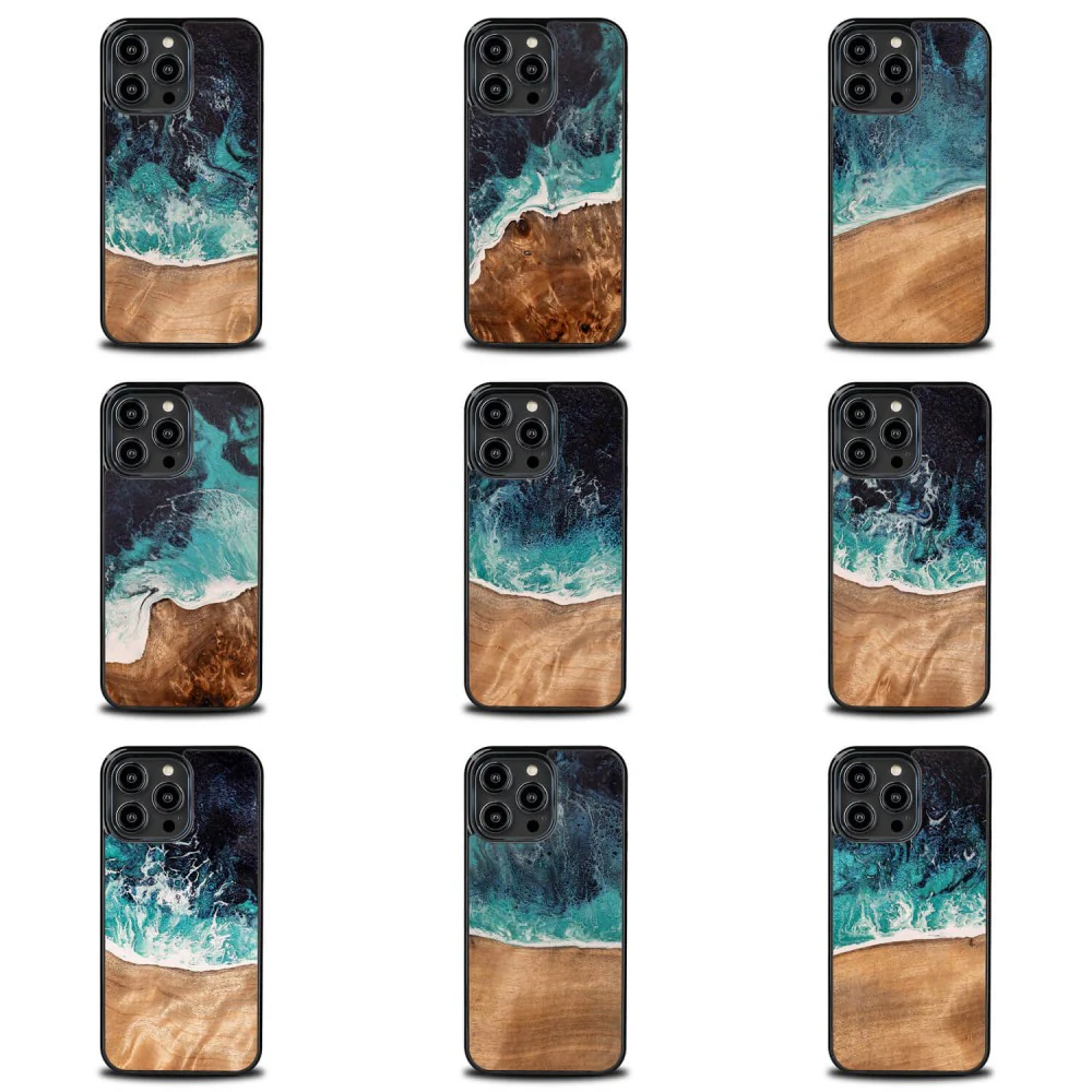 Holzhülle für iPhone 15 Pro, Bewood Unique Dream Island, Blau-Braun - Image 3