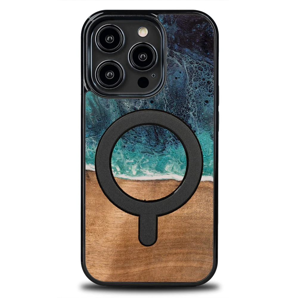 Holzhülle für iPhone 15 Pro, Bewood Unique Dream Island für MagSafe, Blau-Braun - Image 10