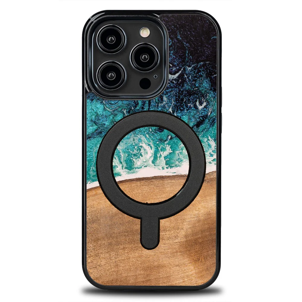 Holzhülle für iPhone 15 Pro, Bewood Unique Dream Island für MagSafe, Blau-Braun - Image 2