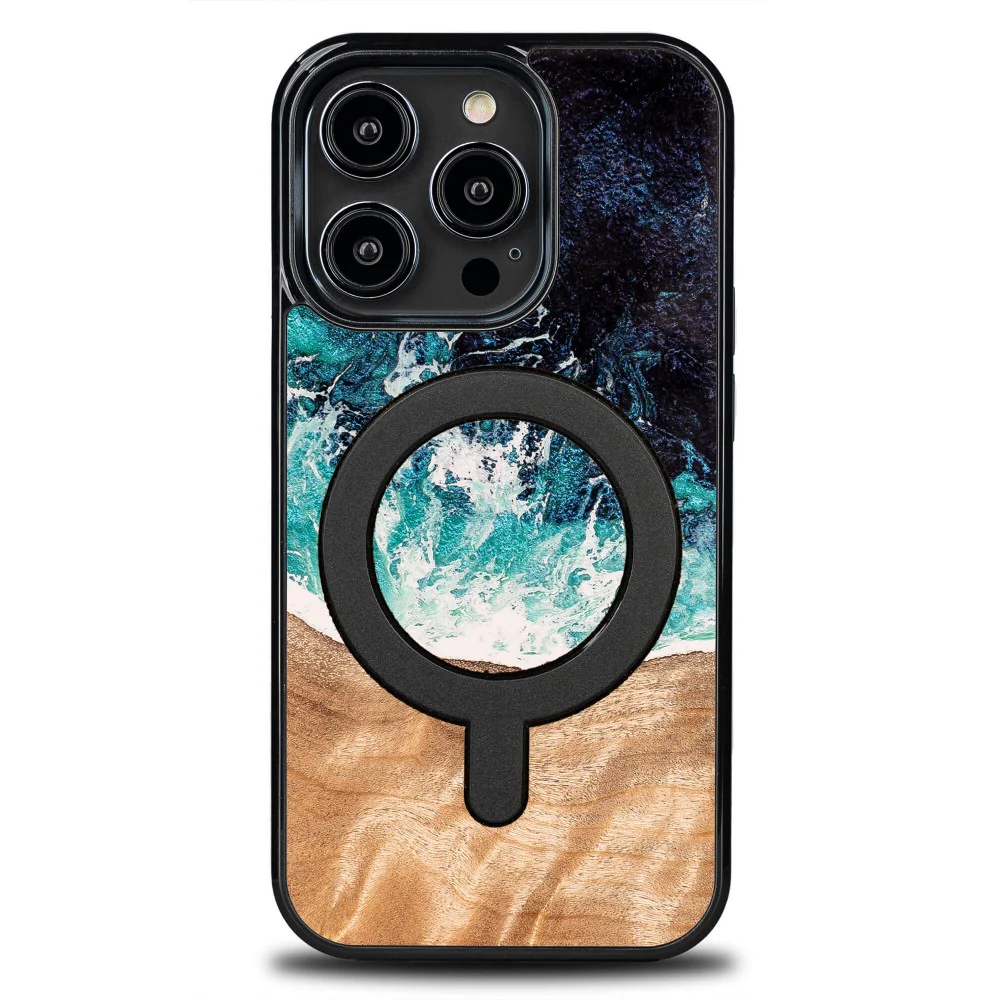 Holzhülle für iPhone 15 Pro, Bewood Unique Dream Island für MagSafe, Blau-Braun - Image 7