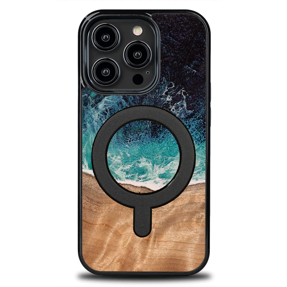 Holzhülle für iPhone 15 Pro, Bewood Unique Dream Island für MagSafe, Blau-Braun - Image 9