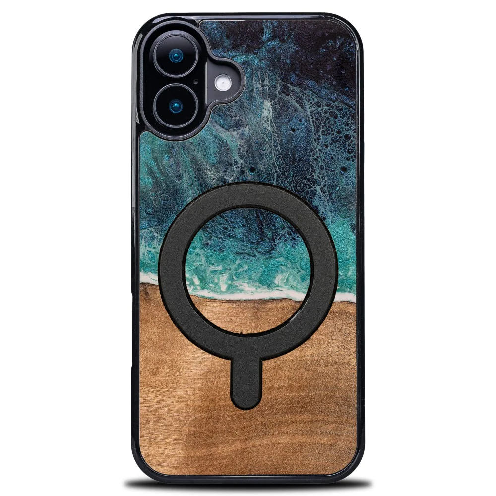 Holzhülle für iPhone 16, Bewood Unique Dream Island für MagSafe, Blau-Braun - Image 10