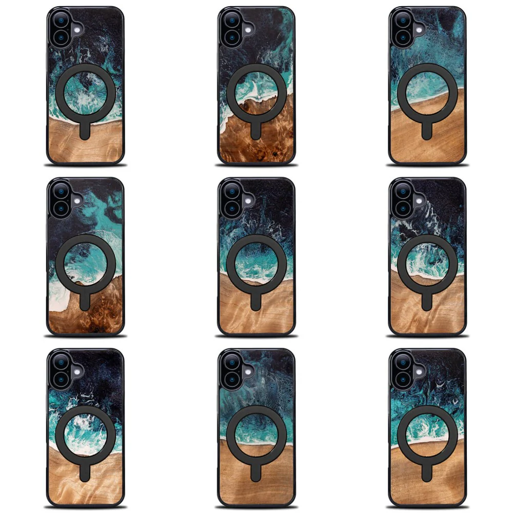 Holzhülle für iPhone 16, Bewood Unique Dream Island für MagSafe, Blau-Braun - Image 3