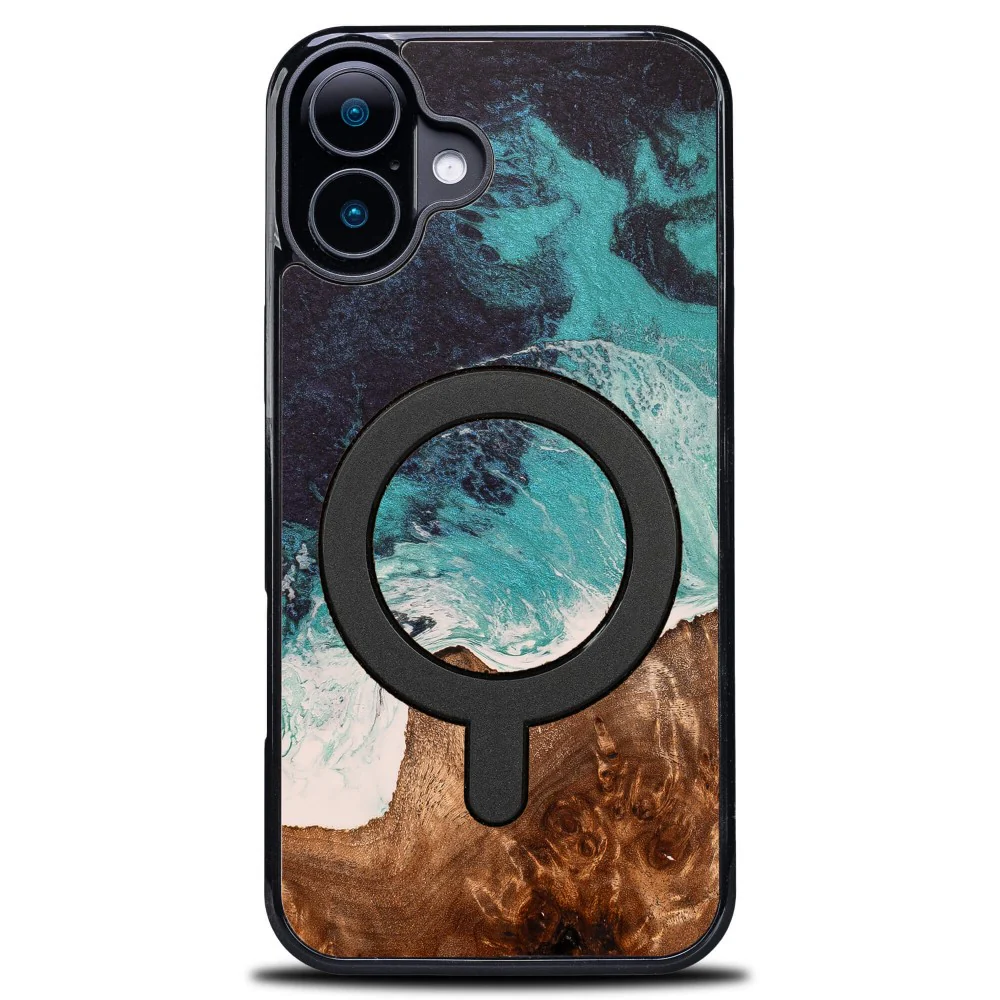 Holzhülle für iPhone 16, Bewood Unique Dream Island für MagSafe, Blau-Braun - Image 6