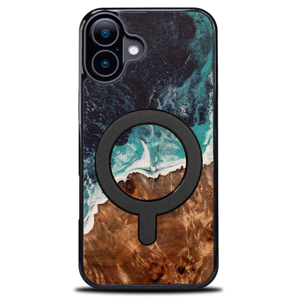 Holzhülle für iPhone 16, Bewood Unique Dream Island für MagSafe, Blau-Braun - Image 8