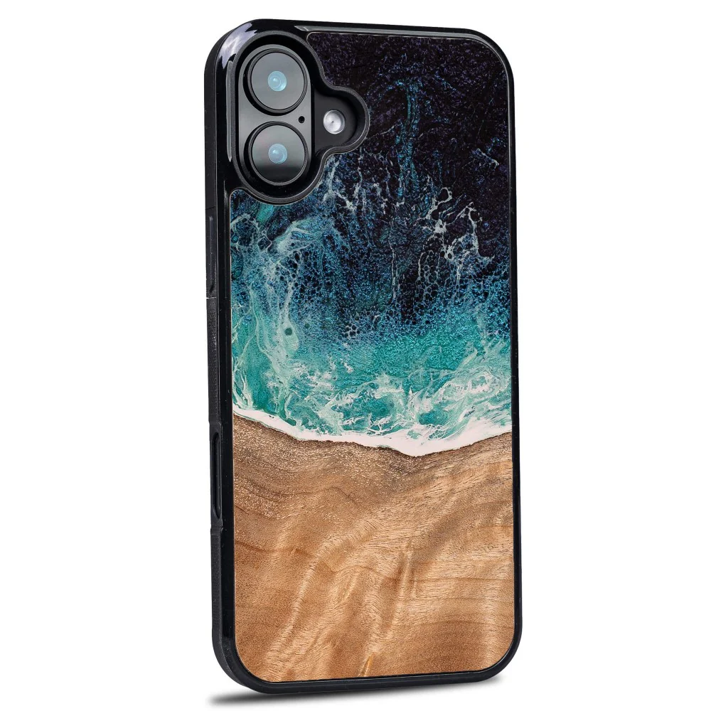 Holzhülle für iPhone 16 Plus, Bewood Unique Dream Island, Blau-Braun - Image 2