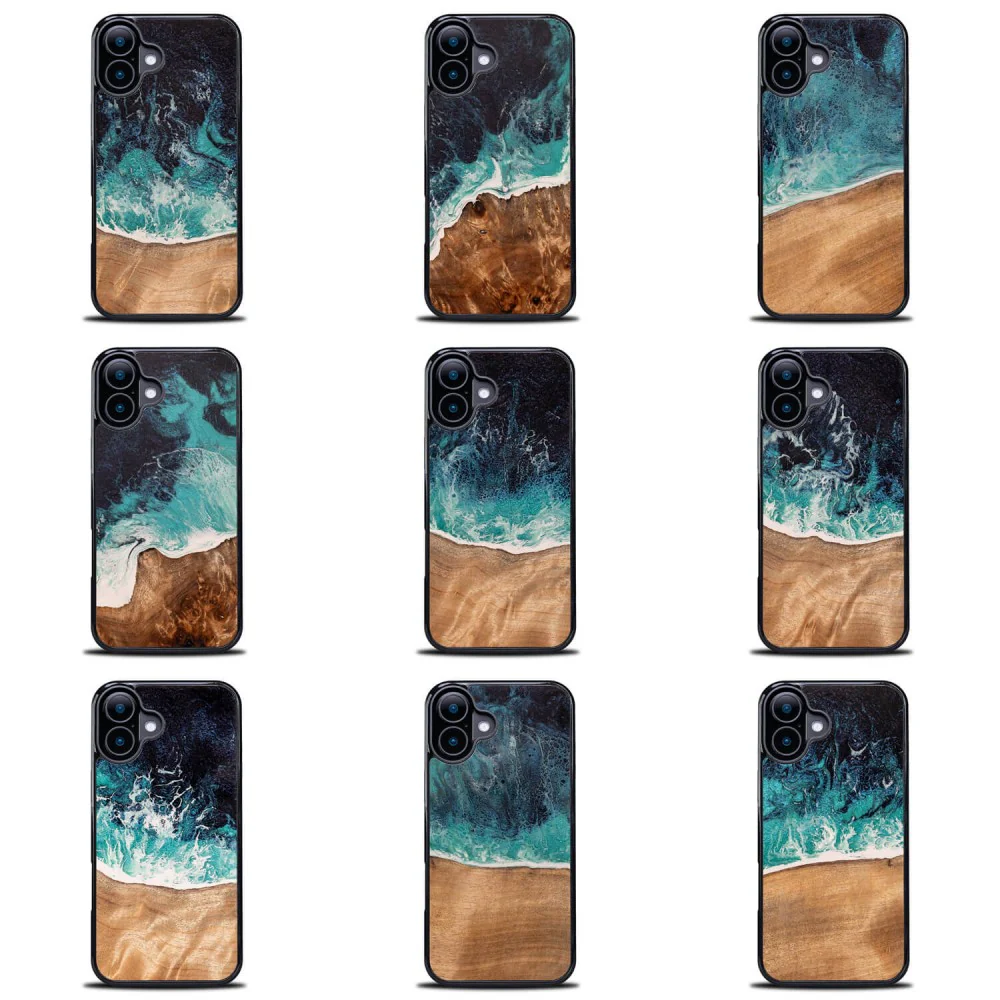 Holzhülle für iPhone 16 Plus, Bewood Unique Dream Island, Blau-Braun - Image 3