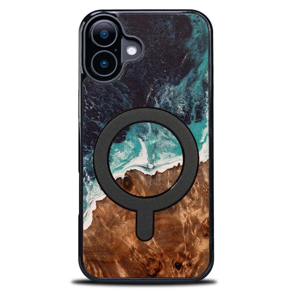 Holzhülle für iPhone 16 Plus, Bewood Unique Dream Island für MagSafe, Blau-Braun - Image 8