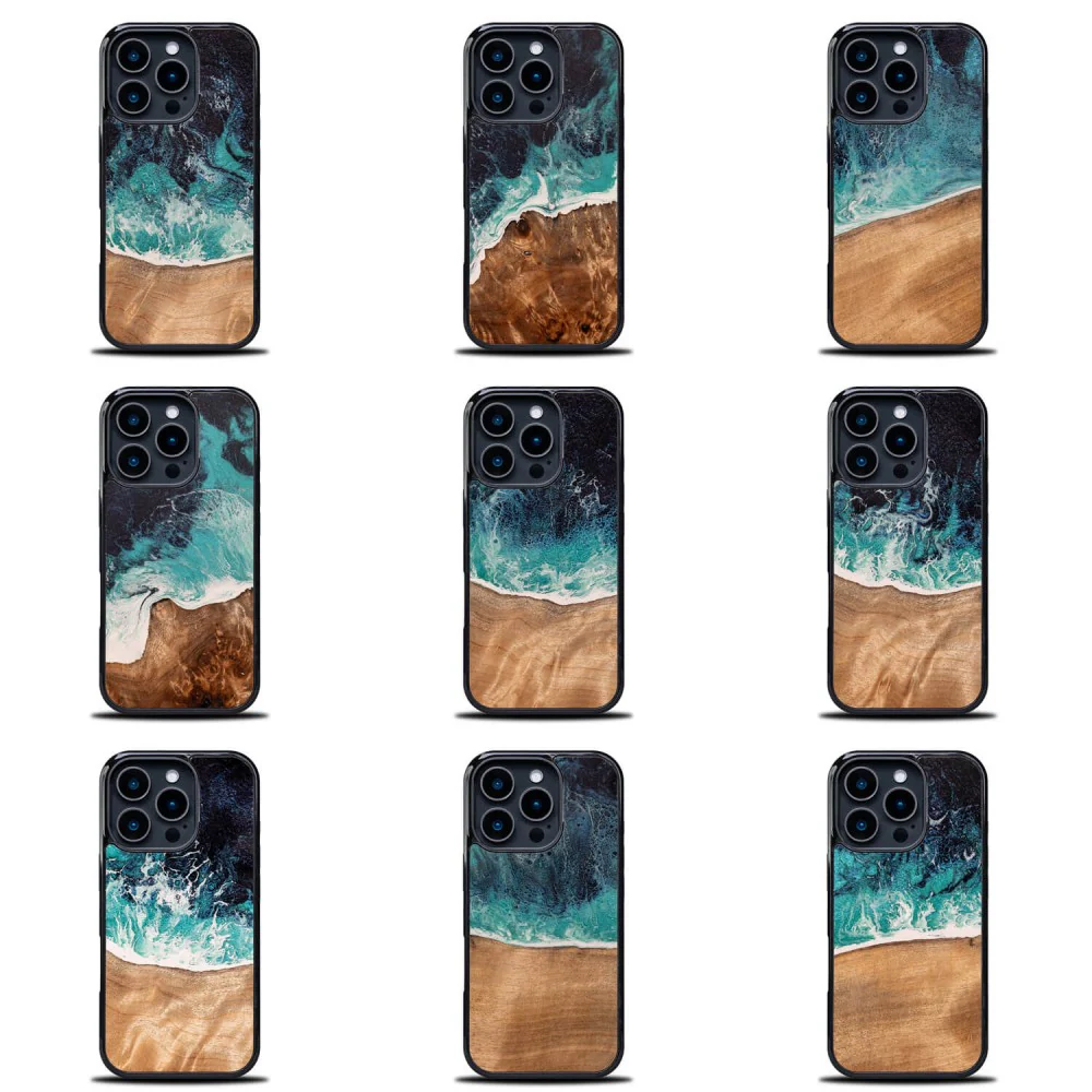 Holzhülle für iPhone 16 Pro, Bewood Unique Dream Island, Blau-Braun - Image 3