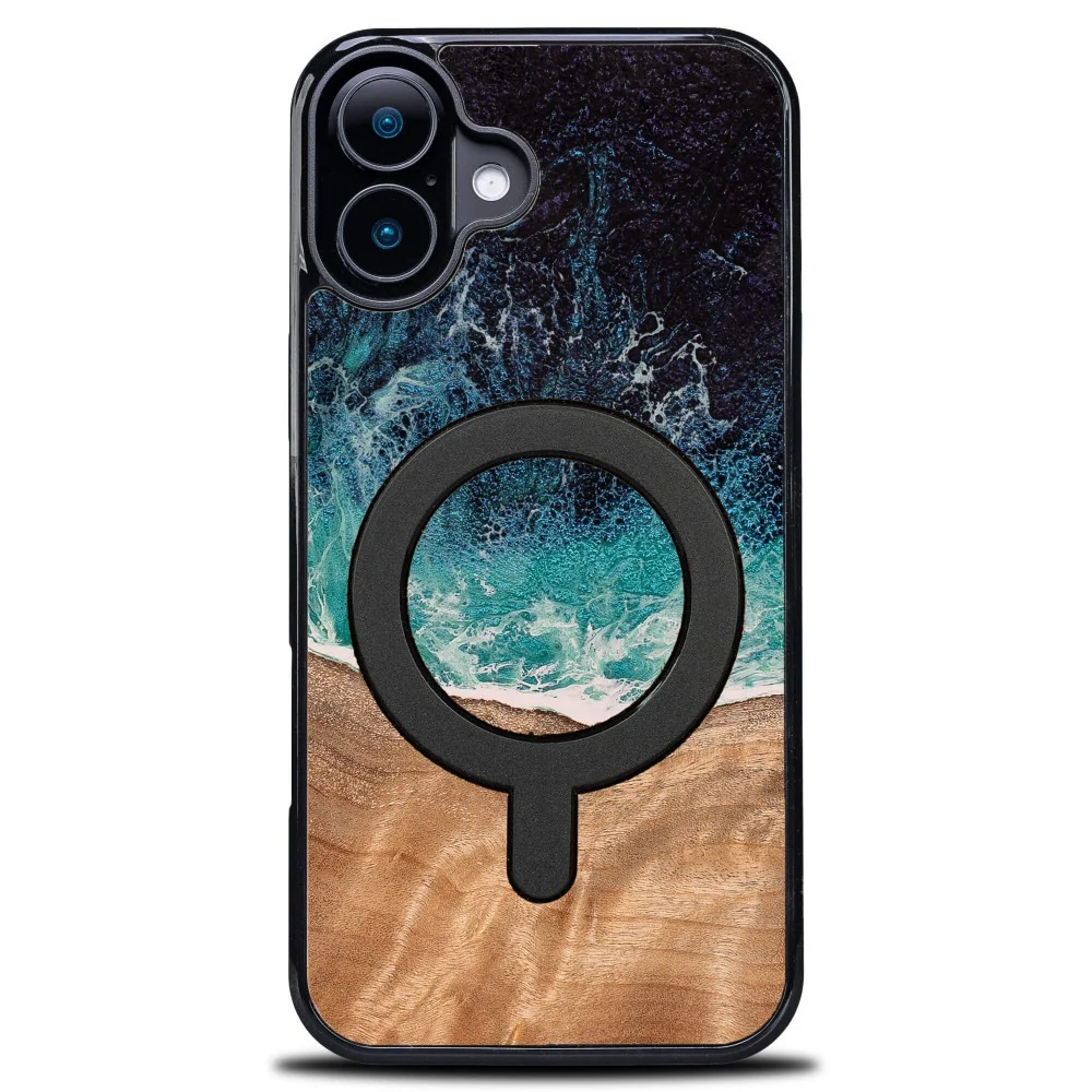 Holzhülle für iPhone 17, Bewood Unique Dream Island für MagSafe, Blau-Braun