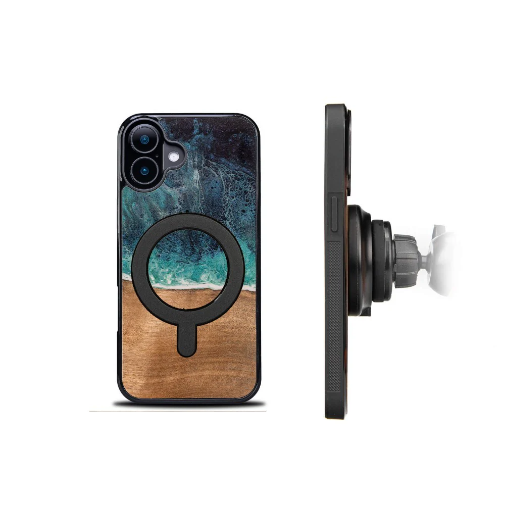 Holzhülle für iPhone 17, Bewood Unique Dream Island für MagSafe, Blau-Braun - Image 3