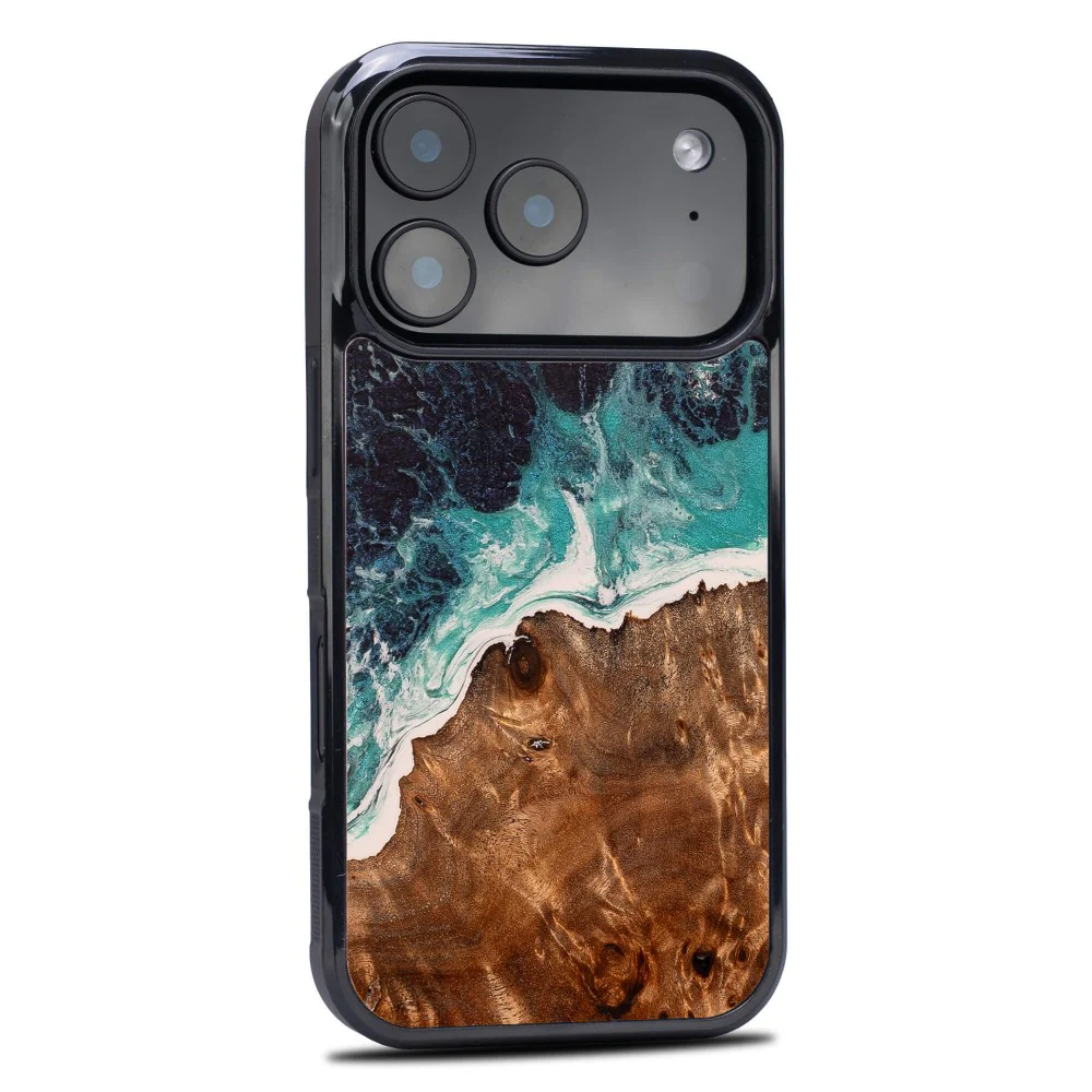 Holzhülle für iPhone 17 Pro, Bewood Unique Dream Island, Blau-Braun - Image 3