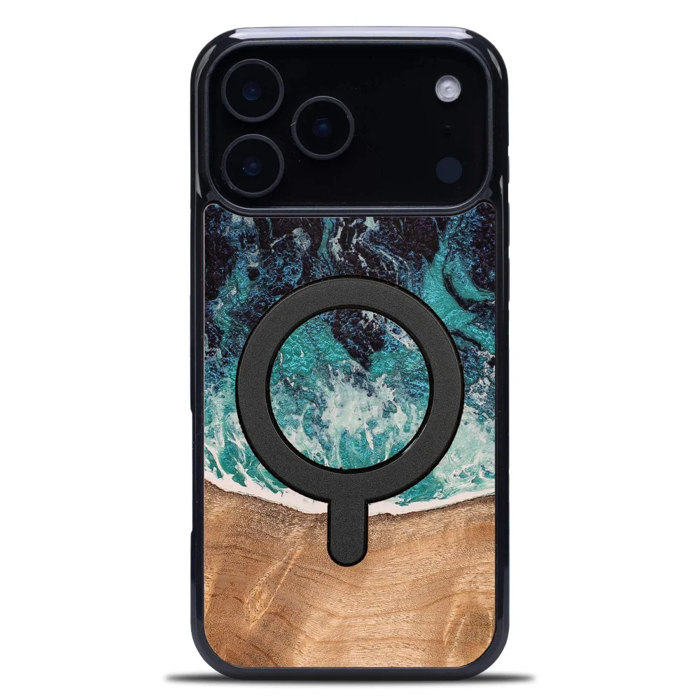 Holzhülle für iPhone 17 Pro Max, Bewood Unique Dream Island für MagSafe, Blau-Braun