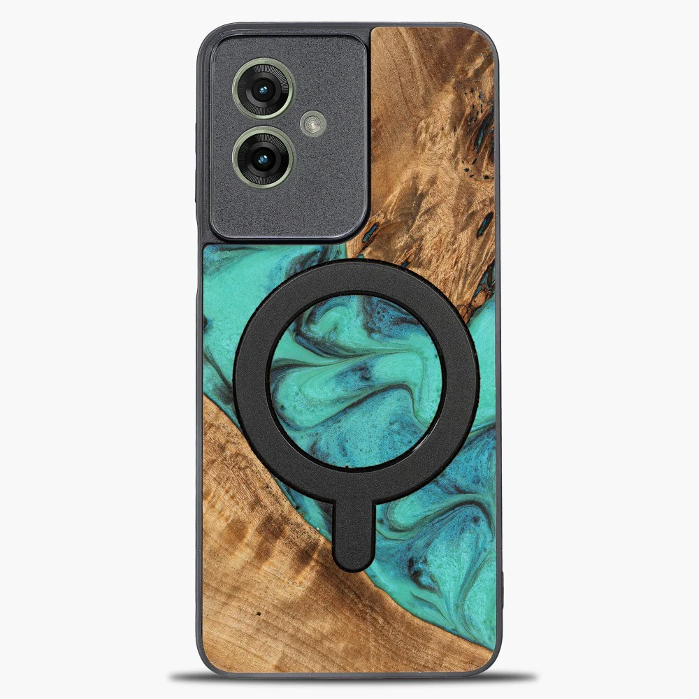 Holzhülle für Motorola Moto G55 5G, Bewood Unique Turquoise für MagSafe