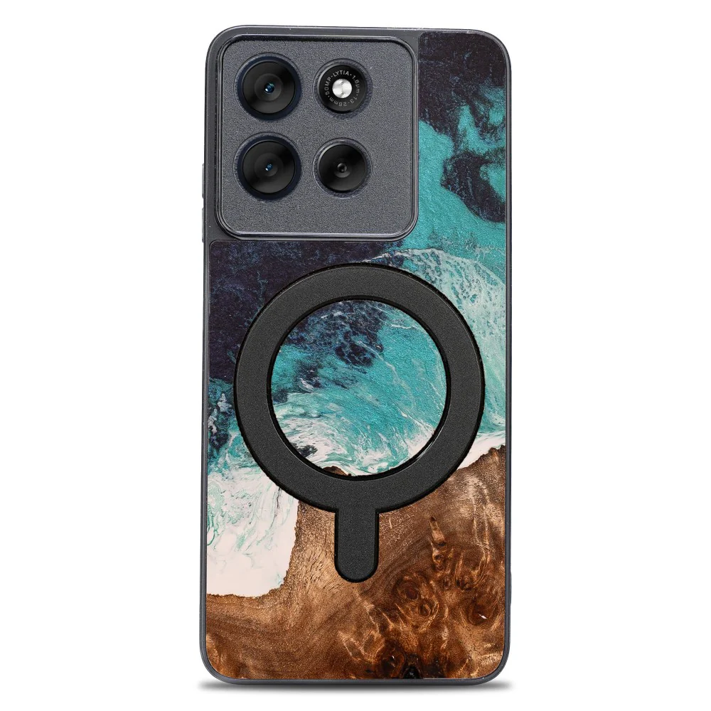 Holzhülle für Motorola Moto G56 5G, Bewood Unique Dream Island für MagSafe, Blau-Braun - Image 3