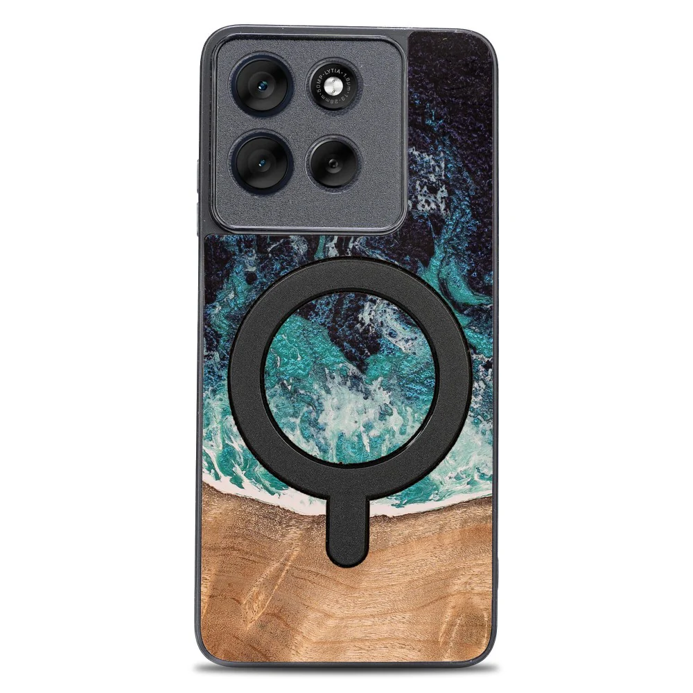 Holzhülle für Motorola Moto G56 5G, Bewood Unique Dream Island für MagSafe, Blau-Braun - Image 4