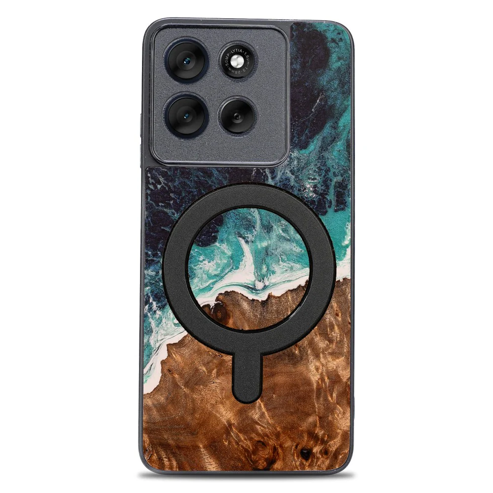 Holzhülle für Motorola Moto G56 5G, Bewood Unique Dream Island für MagSafe, Blau-Braun - Image 5