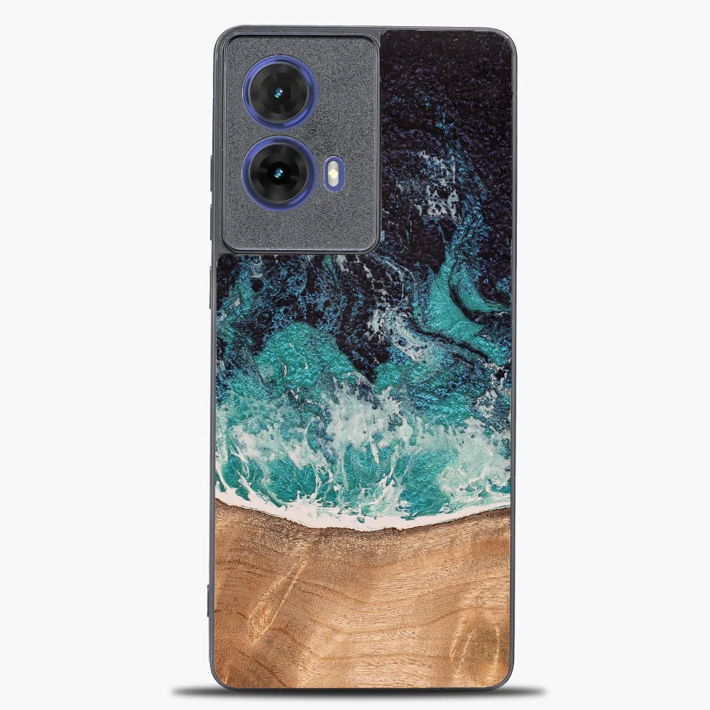 Holzhülle für Motorola Moto G85 5G, Bewood Unique Dream Island, Blau-Braun