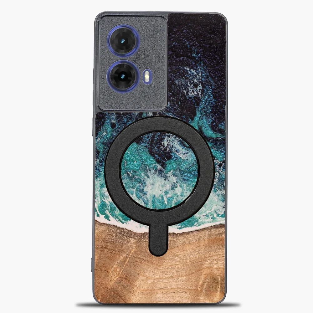 Holzhülle für Motorola Moto G85 5G, Bewood Unique Dream Island für MagSafe, Blau-Braun - Image 3