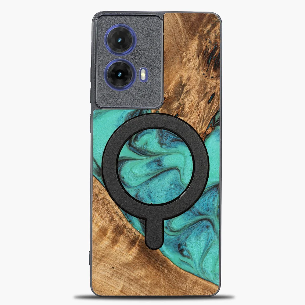 Holzhülle für Motorola Moto G85 5G, Bewood Unique Turquoise für MagSafe