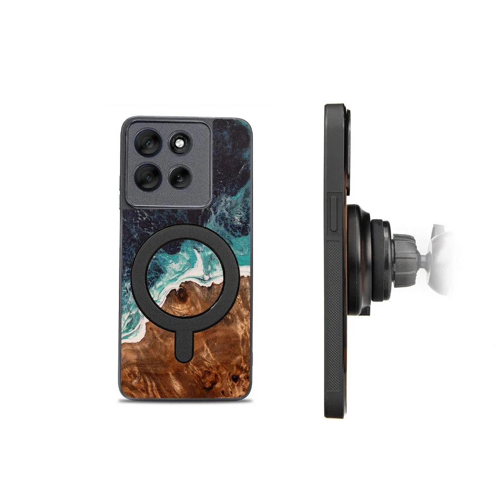 Holzhülle für Motorola Moto G86 5G, Bewood Unique Dream Island für MagSafe, Blau-Braun - Image 2