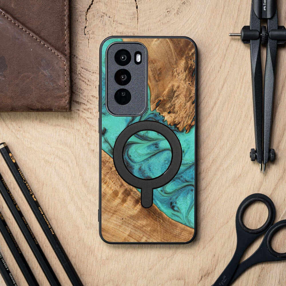 Holzhülle für Oppo Reno 12, Bewood Unique Turquoise für MagSafe - Image 3