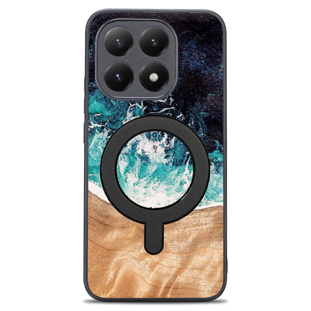 Holzhülle für Xiaomi 15T, Bewood Unique Dream Island für MagSafe, Blau-Braun