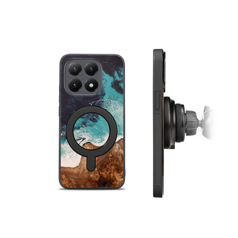 Holzhülle für Xiaomi 15T, Bewood Unique Dream Island für MagSafe, Blau-Braun - Image 2