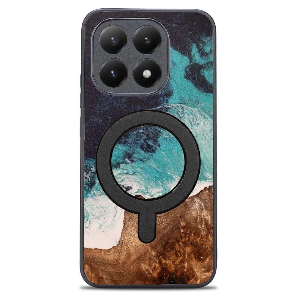 Holzhülle für Xiaomi 15T, Bewood Unique Dream Island für MagSafe, Blau-Braun - Image 3