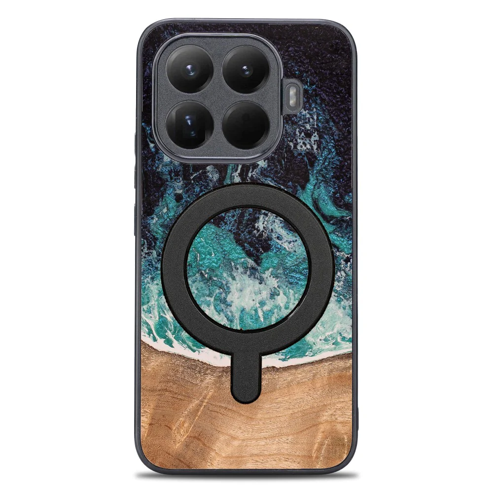 Holzhülle für Xiaomi 15T Pro, Bewood Unique Dream Island für MagSafe, Blau-Braun