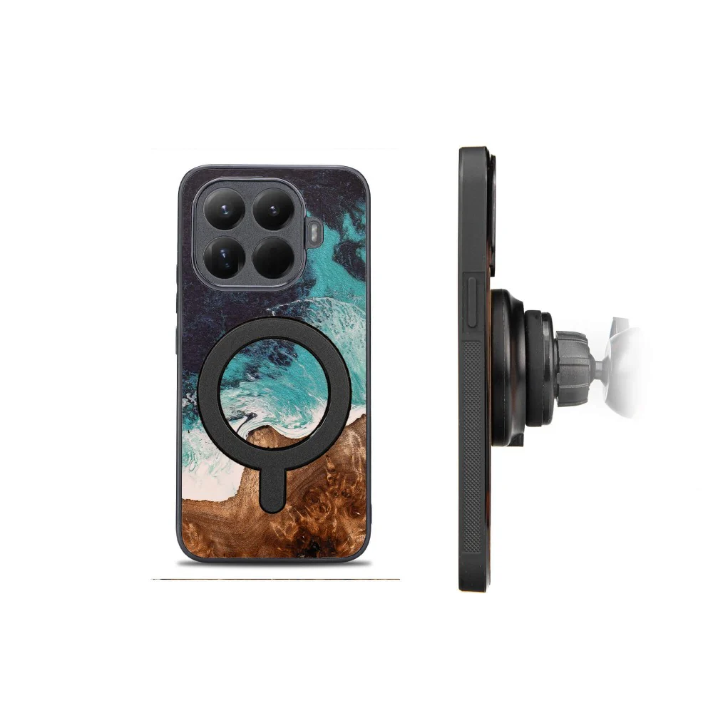 Holzhülle für Xiaomi 15T Pro, Bewood Unique Dream Island für MagSafe, Blau-Braun - Image 2