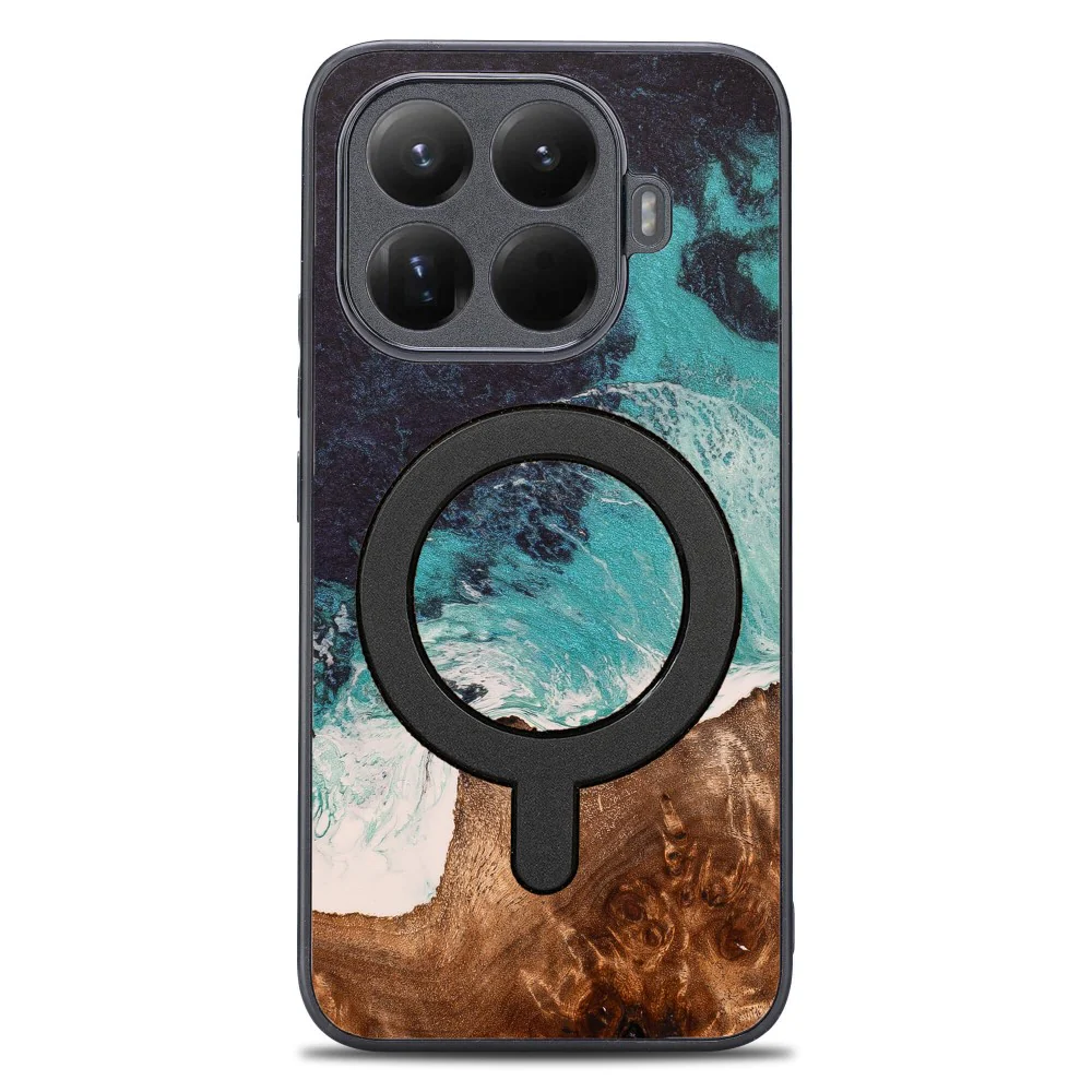Holzhülle für Xiaomi 15T Pro, Bewood Unique Dream Island für MagSafe, Blau-Braun - Image 3