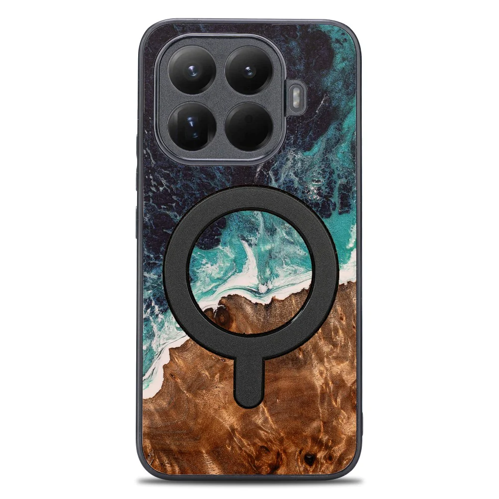 Holzhülle für Xiaomi 15T Pro, Bewood Unique Dream Island für MagSafe, Blau-Braun - Image 5